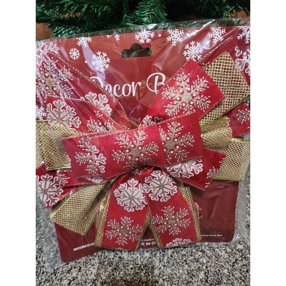 Christmas Tree Topper Bow with Glitter Satin Mesh Streamer Decor 56 Inches - Picture 1 of 4
